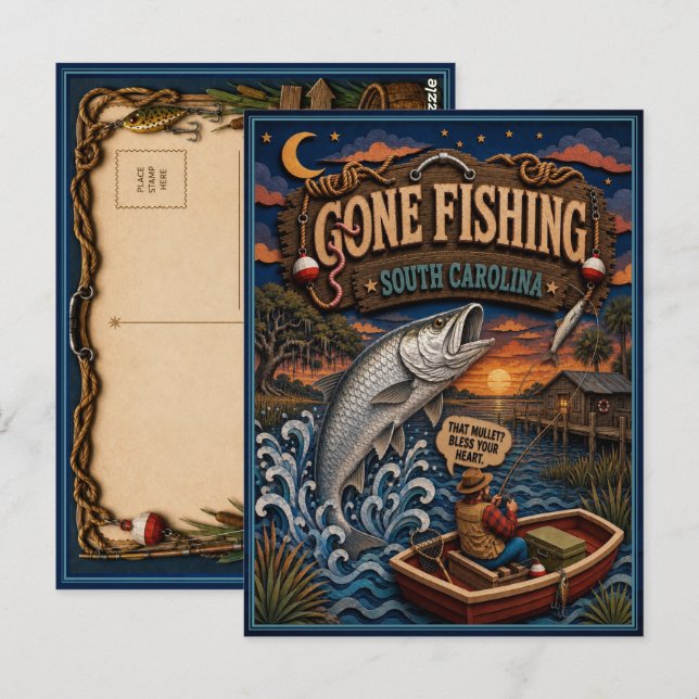 South Carolina Gone Fishing Tarpon Vykort (Fram/baksida)