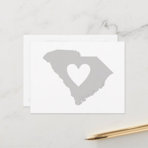 South Carolina Grått State Karta Shape with Heart Vykort