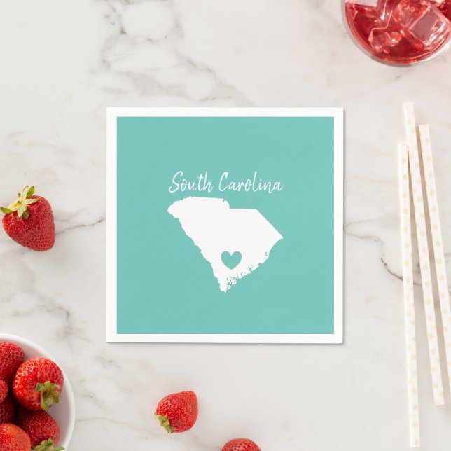 South Carolina Home State Karta Kärlek Heart Shape Pappersservett (Insitu)