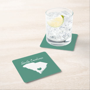 South Carolina Home State karta kärlek hjärta Underlägg Papper Kvadrat