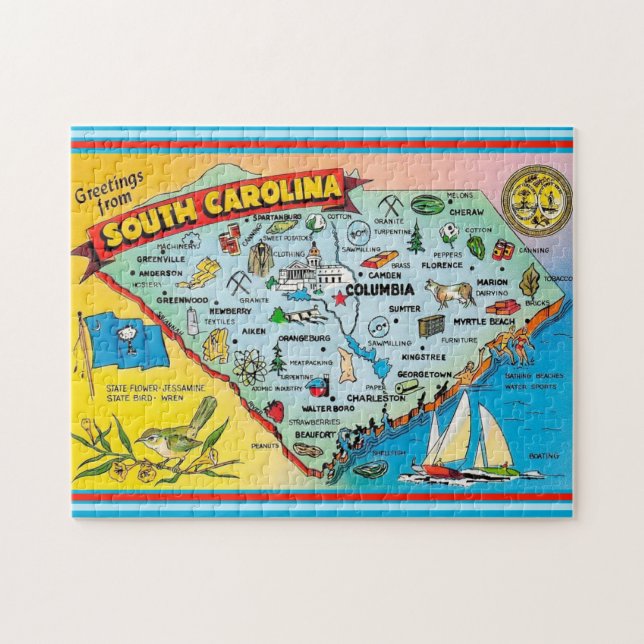 South Carolina Karta 11x14 Puzzle Pussel (Horisontell)