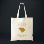 South Carolina Karta Bröllop Welcome Bag, Guld Tygkasse<br><div class="desc">Bröllop helg hälsar med sig en presentpåse för gäster från byn till bröllop,  med en bild av South Carolina,  med hjärta som du kan ha ställe på exakt plats. Fyll i toa med dina favoritgodis.</div>