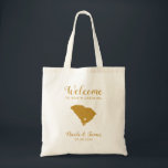 South Carolina Karta Bröllop Welcome Bag, Guld Tygkasse<br><div class="desc">Bröllop helg hälsar med sig en presentpåse för gäster från byn till bröllop,  med en bild av South Carolina,  med hjärta som du kan ha ställe på exakt plats. Fyll i toa med dina favoritgodis.</div>