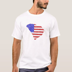 South Carolina Karta Shaped American Flagga Patrio Tee Shirt