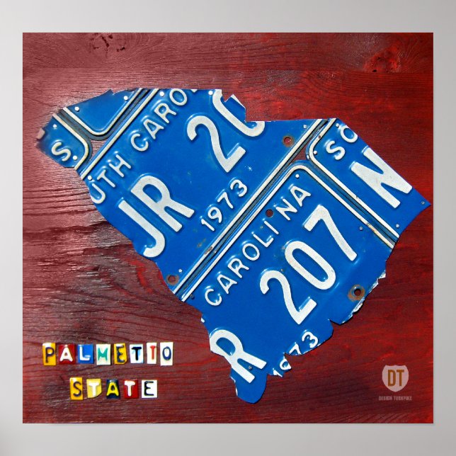 South Carolina License Plate Karta / Design Turnpi Poster (Framsidan)