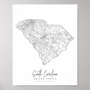 South Carolina Minimal Street Karta Poster