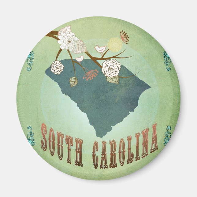 South Carolina Modern Vintage State Karta - Grönt Magnet (Framsidan)
