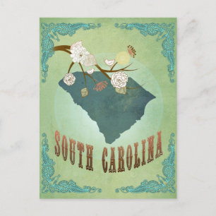 South Carolina Modern Vintage State Karta - Grönt Vykort