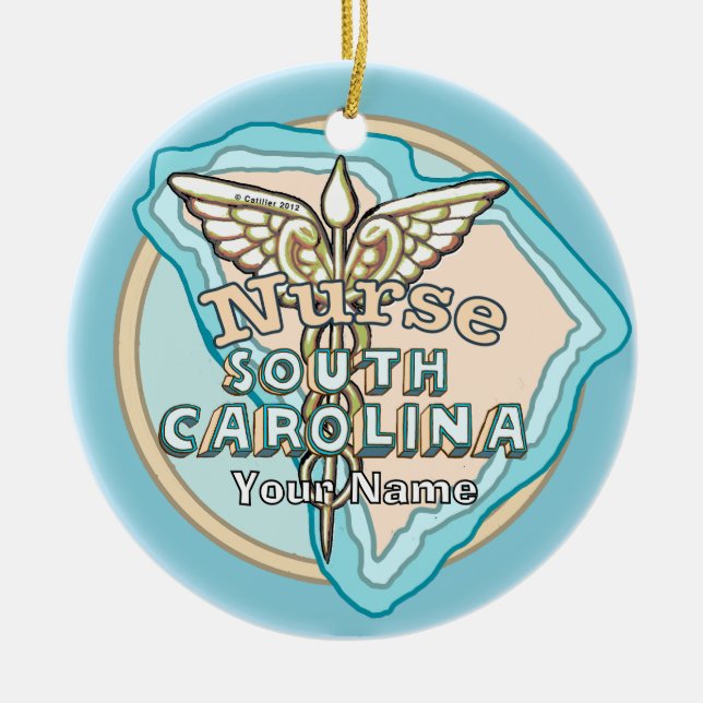 South Carolina Nurse Caduceus  Julgransprydnad Keramik (Framsidan)