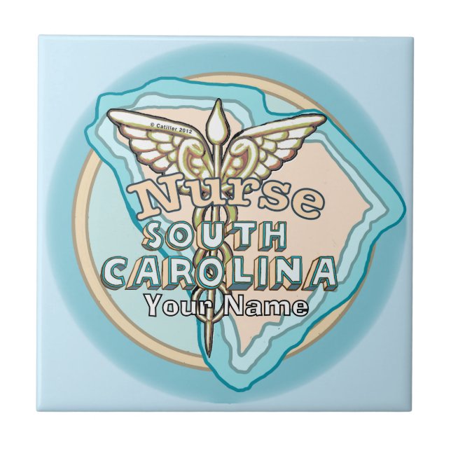 South Carolina Nurse Caduceus Tile Kakelplatta (Framsidan)