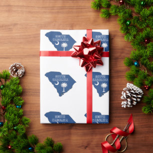 South Carolina Outline Karta Shaped Statlig flagga Presentpapper