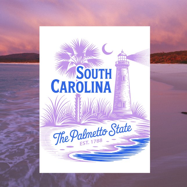 South Carolina Palmetto State Est. 1788 Resor Vykort (South Carolina Palmetto State Est. 1788 Travel Postcard
)