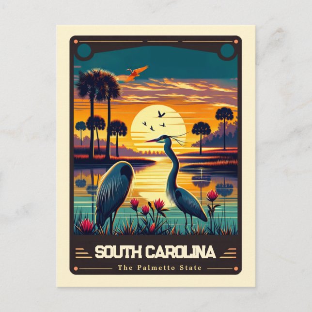 South Carolina | Patriotisk Vintage Vykort (Framsida)