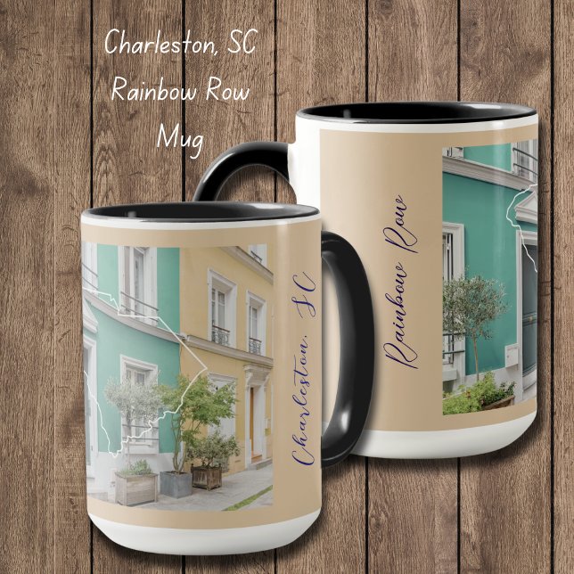 South Carolina Rainbow Row Personlig mugg (Have your morning coffee in this Colorful Rainbow Row, Charelston South Carolina mug! )