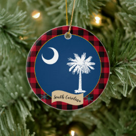 South Carolina, Red buffalo plaid, Carolina Flagga Julgransprydnad Keramik