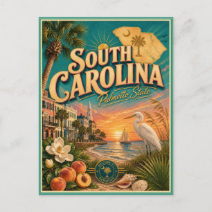 South Carolina Retro Resa Souvenir vykort