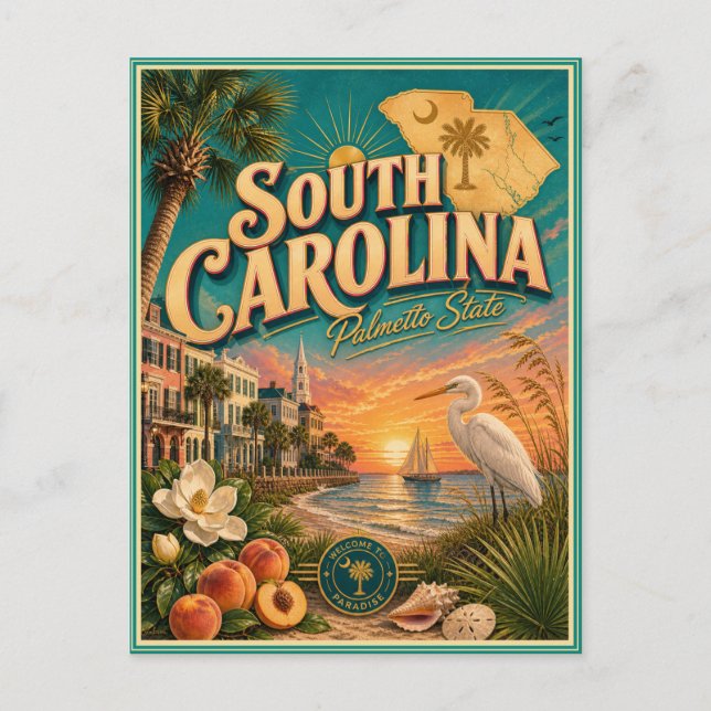 South Carolina Retro Resa Souvenir vykort (Framsida)