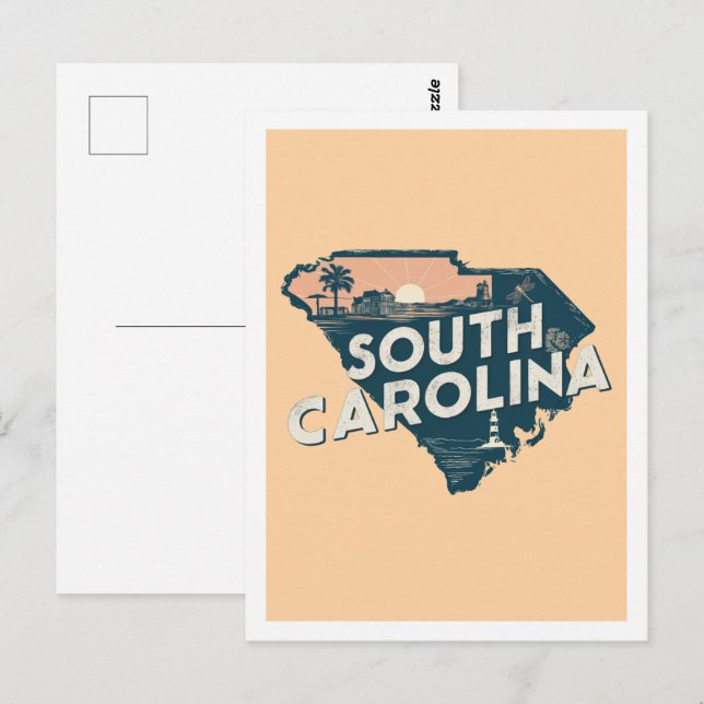 South Carolina Retro Travel Design Iconic US Vykort (Fram/baksida)