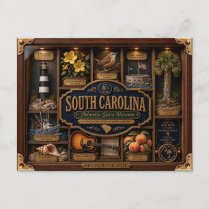 South Carolina Shadow Box 3D Figurin Delstat Vykort