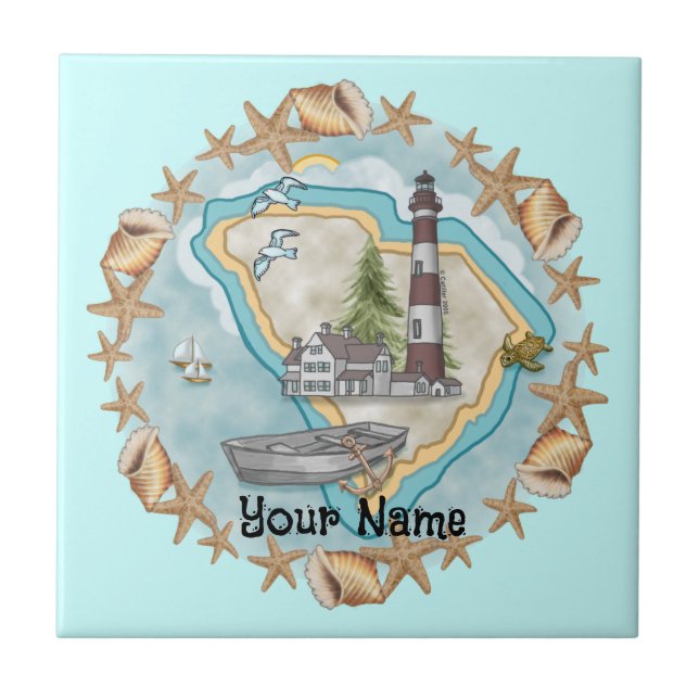 South Carolina Snäckas Lighthouse Tile Kakelplatta (Framsidan)