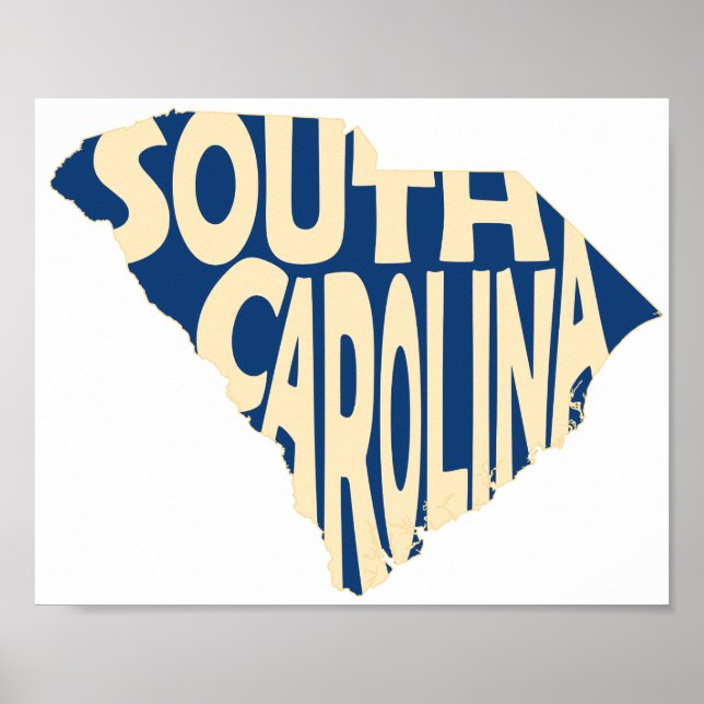 South Carolina State Namn Ord Art Gult Poster (Framsidan)