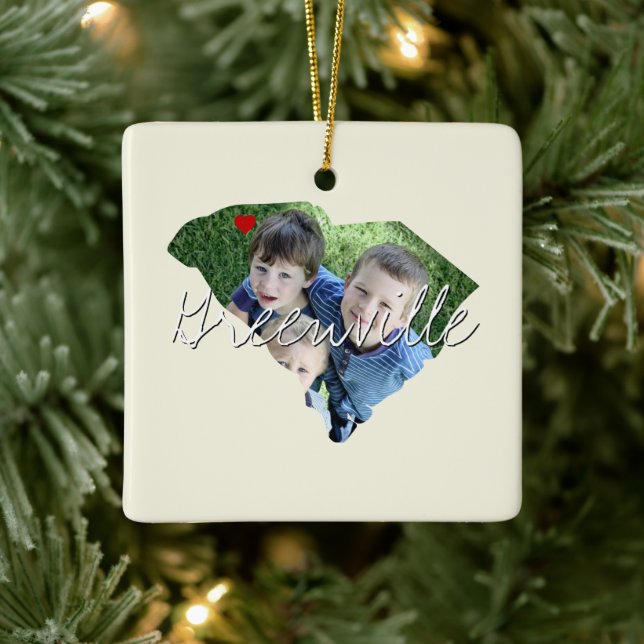 South Carolina State Photo infoga och City namn Julgransprydnad Keramik (Träd)