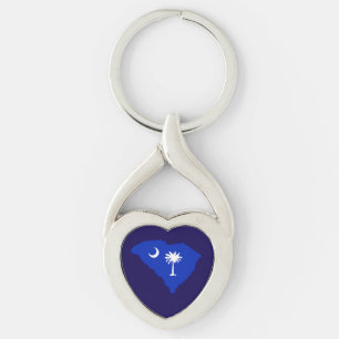 South Carolina State Shaped Flagga Twisted Heart Silverfärgad Nyckelring