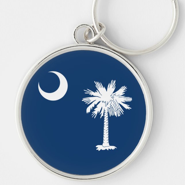South Carolina Statlig flagga Decor Rund Silverfärgad Nyckelring (Framsidan)