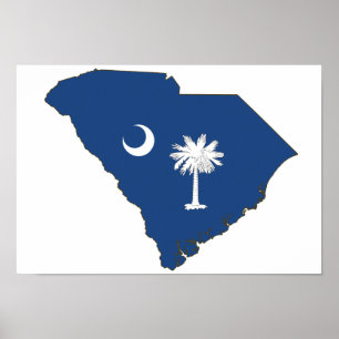 South Carolina Statlig flagga och Karta Poster