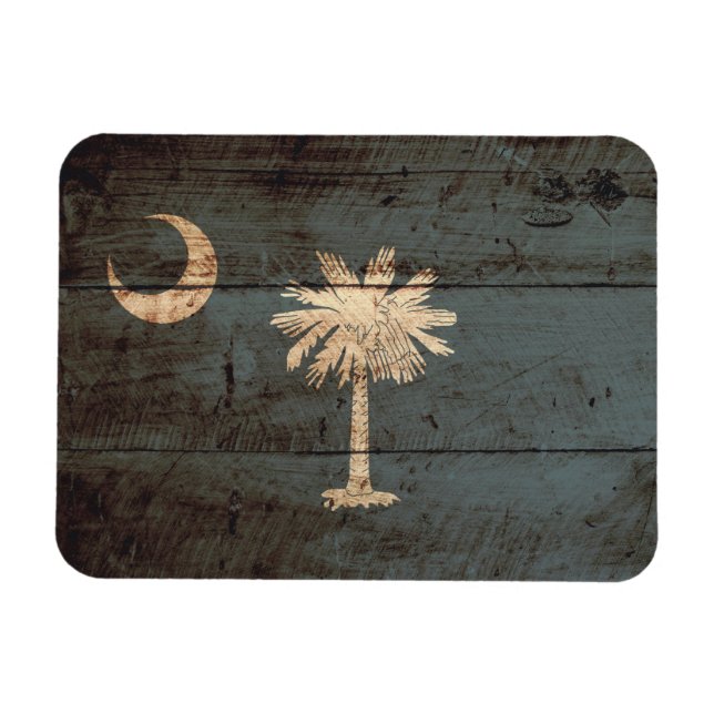 South Carolina Statlig flagga på Old Wood Grain Magnet (Horisontell)