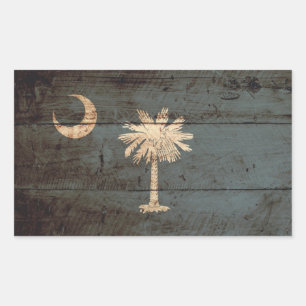South Carolina Statlig flagga på Old Wood Grain Rektangulärt Klistermärke