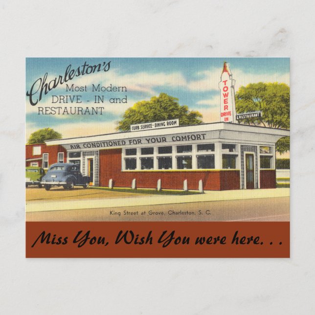South Carolina, Torn Drive-In, Charleston Vykort (Framsida)