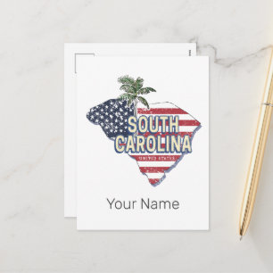 South Carolina United Stater Retro Karta Vintage U Helg Vykort