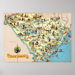 South Carolina Vintage Karta Poster