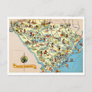 South Carolina Vintage Karta Vykort