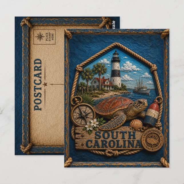 South Carolina Vintage Resa Vykort (Fram/baksida)
