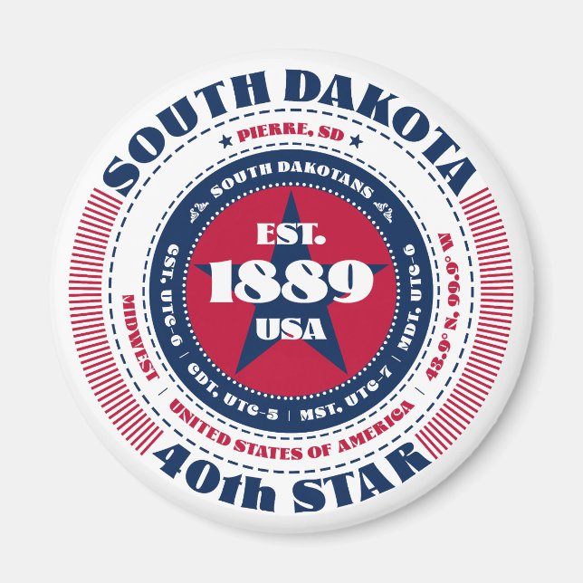 South Dakota Circle Typography Souvenir Magnet (Framsidan)