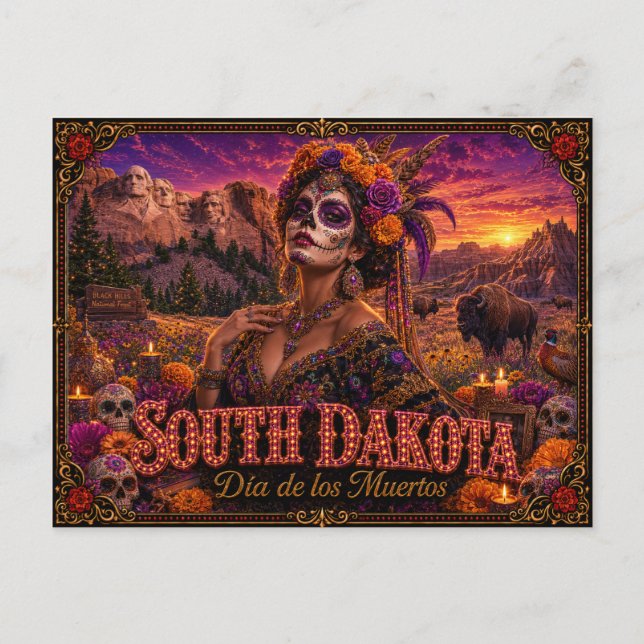 South Dakota Día de los Muertos Retro Vykort (Framsida)