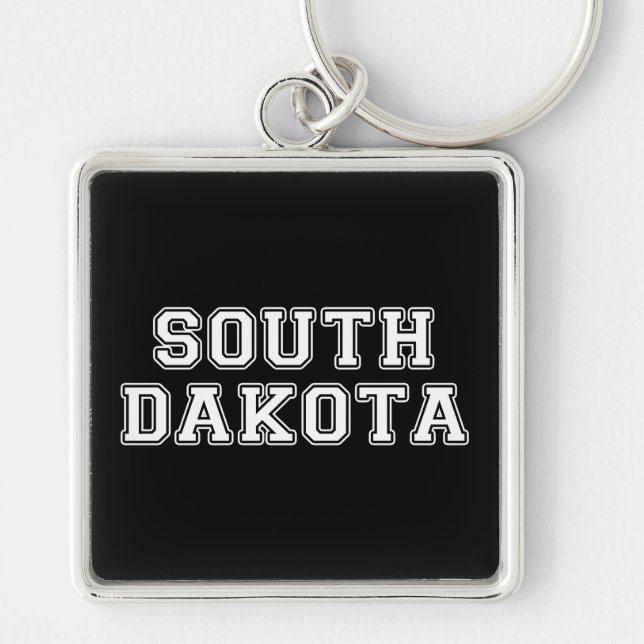 South Dakota Fyrkantig Silverfärgad Nyckelring (Framsidan)