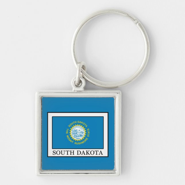 South Dakota Fyrkantig Silverfärgad Nyckelring (Framsidan)