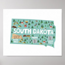 South Dakota Icon Landmarks Karta Poster