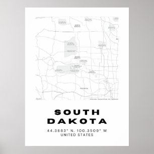South Dakota Karta Design Poster