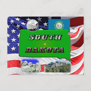 South Dakota-karta, fototext, falskt kvarts & flag Vykort