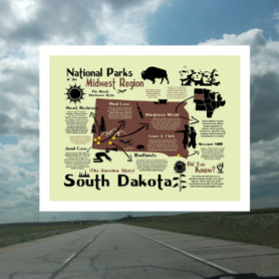 South Dakota Karta i Parker Vykort