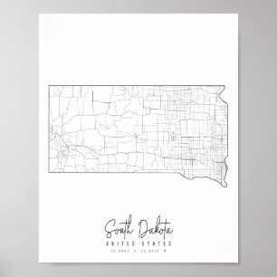 South Dakota Minimal Street Karta Poster