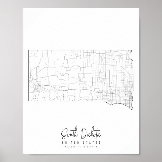 South Dakota Minimal Street Karta Poster (Framsidan)