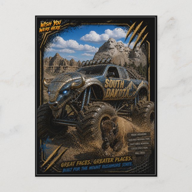 South Dakota Monster Truck Terrängkonst Vykort (Framsida)