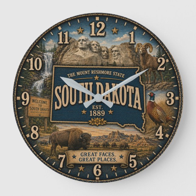 South Dakota Mount Rushmore Rustic Wall Art Stor Klocka (Framsida)