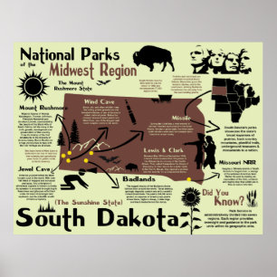 South Dakota National Parker Infografik Karta Poster