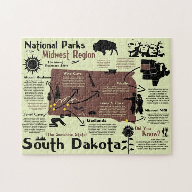 South Dakota National Parker Infografik Karta Pussel (Horisontell)